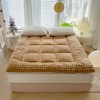 Japanese Futon Mattress,2025new Extra Thick Faux Wool Finish Fluffy Floor Futon Mattress, Super Soft Roll Up Tatami Mat, Foldable & Portable Floor Bed Sleeping Pad(Brown,120x200cm/Twin XL)