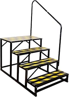 RV Steps with Handrail, 4 Steps Ladder Hot Tub Steps with Handrail, Portable Stairs Steps for 5th Wheel RV, Mobile Home Stairs Outdoor RV Step