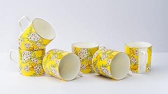 Bone China Handcrafted Yellow Lemon Tea & Coffee Cups - Set Of 6 | Perfect For Daily Use, Elevate Your Tea And Coffee Experience | 24 Carat Gold On Rim | 200 Ml