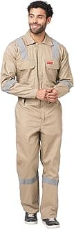 Men's 100% Cotton Industrial Boiler Suit (Work Wear Coverall/Dungarees) with Reflective Tape, 200 GSM.(Col. Beige, Size 38 - M)