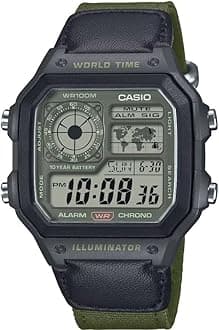 Casio AE1200 Series Black/Green LED Illuminator World Time