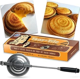Handheld Sandwich Maker, Classic Sandwich Grill & Panini Press, Cast Aluminum Pie Iron, Retro 1945 Stovetop & Campfire Toaster for Hot Sandwiches, Pies, Paninis, RV & Camping