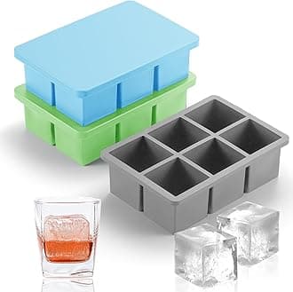 Nax Caki Ice Cube Trays 3 Pack, Large Size Silicone Ice Cube Molds for Whiskey Ice Cube Maker for Cocktail Old Fashioned Big Ice Cube Tray