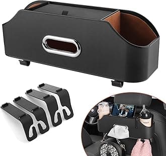 HALOYIVGO Car Seat Back Organizer - Stylish & Functional Storage for Family Adventures - Cup Holders, Tissue Box & Hooks - Perfect for Kids, Road Trips & Travel (Black)