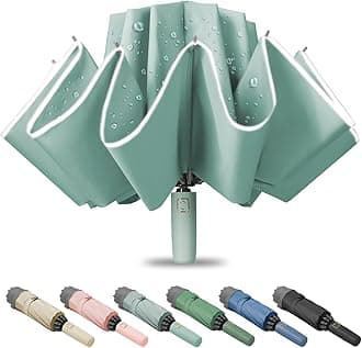Fogkey Large Windproof Travel Umbrella, Portable Reverse Folding Car Umbrella, Compact Inverted Design with Waterproof Canopy, Automatic, 10 Durable Ribs, 45.6/13 Inch, Fits Backpack