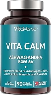 Vita Calm Stress & Anxiety Relief – 1000mg Ashwagandha KSM 66 + Rhodiola Rosea, L-Theanine, Bacopa Monnieri, Vitamin B-Complex, Magnesium, Zinc, Lemon Balm & Hops 90 Gluten Free Vegan Capsules