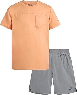 Reebok Boys Athletic Shorts Set - 2 Piece Summer Clothes Outfit with Pocket Tee and Boys Running Shorts for Active Kids