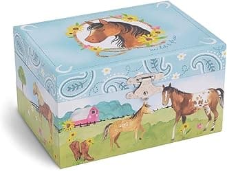 Jewelkeeper Girl's Musical Jewelry Storage Box with Spinning Horse, Barn Design, Home on The Range Tune