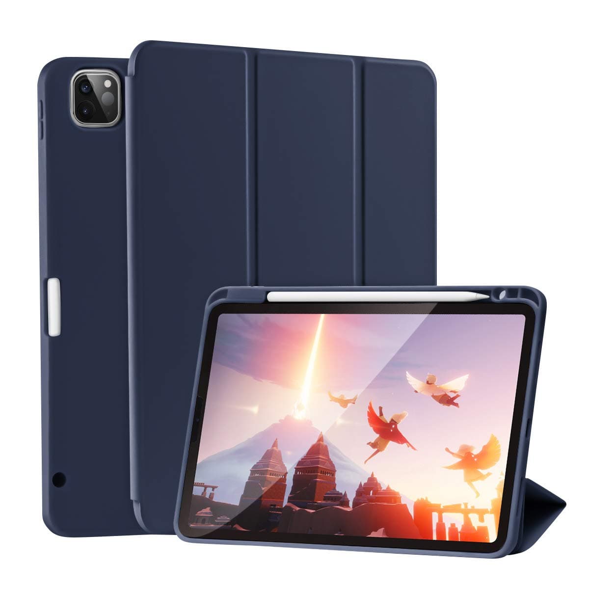 SIWENGDE Case for iPad Pro 11 Inch 4th/3rd/2nd Generation 2022/2021/2020 with Pencil Holder [Support iPad 2nd Pencil Charging] Slim Trifold Stand Smart Protective Cover, Auto Wake/Sleep(Dark Blue)