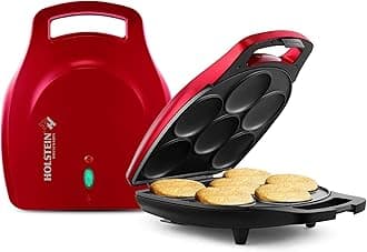 Holstein Housewares Non-Stick 6-Section Multi-Food Maker - Arepas, Mini Pancakes, Corncakes and More, 6-PC, Red/Black