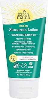 Earth Mama Baby Mineral Sunscreen Lotion SPF 40 | Non-Nano Zinc, Natural Water Resistant Sun Cream for Babies, Kids & Adults, 3-Ounce