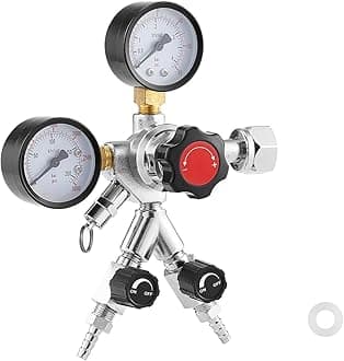 VEVOR CO2 Regulator, Dual-Gauge Dual-Valve Beer Keg Regulator, 0–60 PSI Adjustable Pressure, Heavy-Duty CO2 Tank Gas Regulator with 2 Check Valves, for Draft Beer Homebrewing, Fits CGA320 Interface