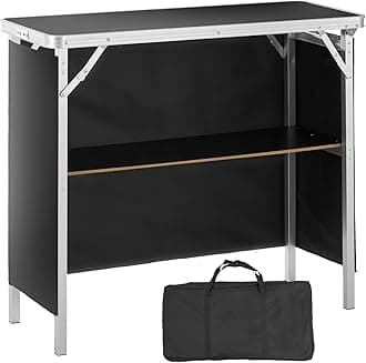 VEVOR Folding Portable Bar Table, Tradeshow Podium Table for Indoor, Outdoor, Party, Picnic, Exhibition, Includes Carrying Case, Storage Shelf and Black Skirt, 38.39" x 15.16" x 34.25"