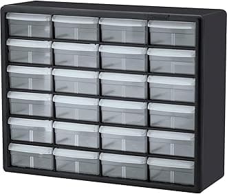 Akro-Mils 24-Drawer Plastic Drawer Storage Cabinet for Garage Organization, Bead Organizer, Building Bricks Storage, Teacher Toolbox, Makeup Organizer, 20" W x 6" D x 16" H, 10124 Black