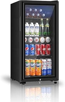 Saeoola Beverage Refrigerator, 3.2 Cu.ft Mini Fridge with Double Glass Door, Cooler for Soda, Beer or Wine for Home, Office or Bar with Adjustable Removable Shelves (Black)