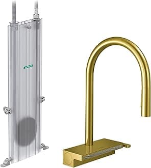 hansgrohe Aquno Select Kitchen Faucet 1-Handle 15-inch Tall Pull Down Sprayer 1.75 GPM Magnetic Docking Spray Head in Brushed Gold Optic, 73831251