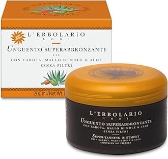 LErbolario Super Tanning Ointment, 6.7 oz - Self Tanner - Golden Tan Effect - With Carrot Oil, Walnut Hull, and Aloe - Water Resistant- Cruelty-Free