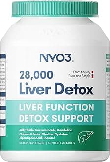 NYO3 Milk Thistle 200mg Liver Detox Supplement with Dandelion Root & Artichoke Extract | 60 Capsules | Silymarin Antioxidant Support,Liver Cleanse & Herbal Health Supplement