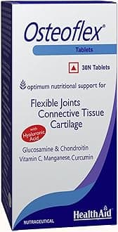 HealthAid Osteoflex with Hyaluronic Acid, Glucosamine & Chondroitin – 30 Tablets | With Vitamin C, Manganese & Curcumin | Joint Care Supplement for Cartilage, Connective Tissue & Flexibility