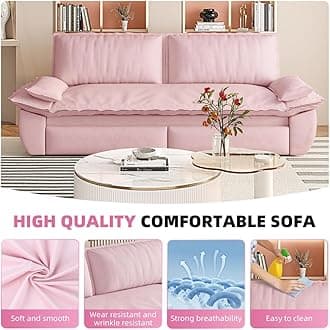LINKHOO 73.2" Queen XL Size Pull Out Sofa Bed, 3-in-1 Convertible Sleeper Sofa with Side Storage, Folding Floor Sofa Lounge Couch, Velvet Loveseat Bed for Living Room, Bedroom, Office, Pink