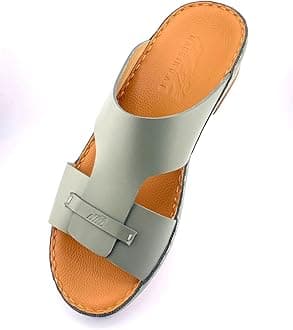 Al Nahham Slippers For Men | Everyday Flip Flops for Men | Arabic Full Genuine Leather Mens Slipper Open Toe | Tan Footbed | Outdoor Arabic Sandals | Comfortable & LightWeight