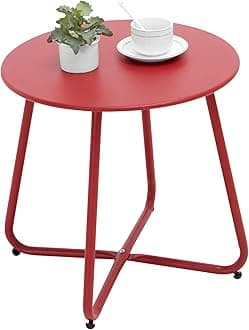 Outdoor Table Small Patio Side Table, Round Metal Side Table, Weatherproof, Portable, Outdoor End Table for Garden, Balcony, Yard (Red)