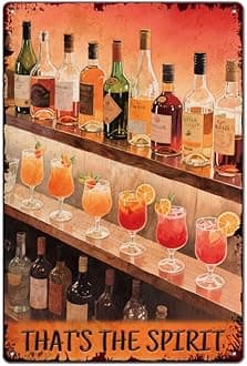 SUPERDANT Cocktail Tin Signs That's The Spirit Metal Sign Poster Wine Drink Vintage Funny Wall Art Plaque Home Wall Decor for Man Cave Garage Bar Pub Kitchen Living Room Bedroom Cafes Decoration Gifts