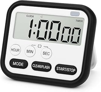 AERYS Digital Kitchen Timer and Stopwatch, Large LCD Display, 24-Hour Countdown, Loud Alarm Clock, Magnetic Back, Retractable Stand, Flashing Light, for Study, Cooking, Gym, Athlete, Office (Black)