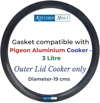 Kitchen Mart Food Grade Nitrile Rubber Gasket compatible with Pigeon Aluminium Pressure cooker (Outer Lid, 3 Litres, Black)