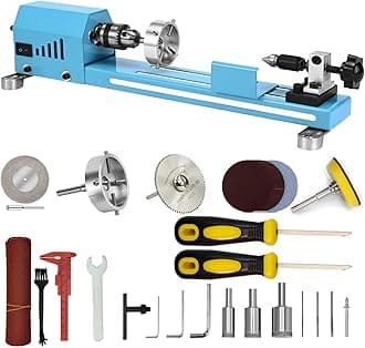 Wood Lathe Mini Lathe Machine Multi-Purpose Type Lathe Milling Cutting Grinding Polishing Professional Table Top Lathe Tool Kit