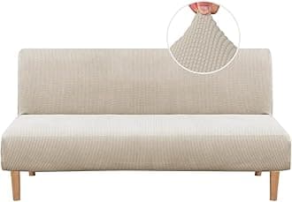 Armless Futon Cover Stretch Sofa Bed Slipcover Protector Elastic Feature Rich Textured High Spandex Small Checks Jacquard Fabric Futon Cover, Machine Washable, Island Fossi