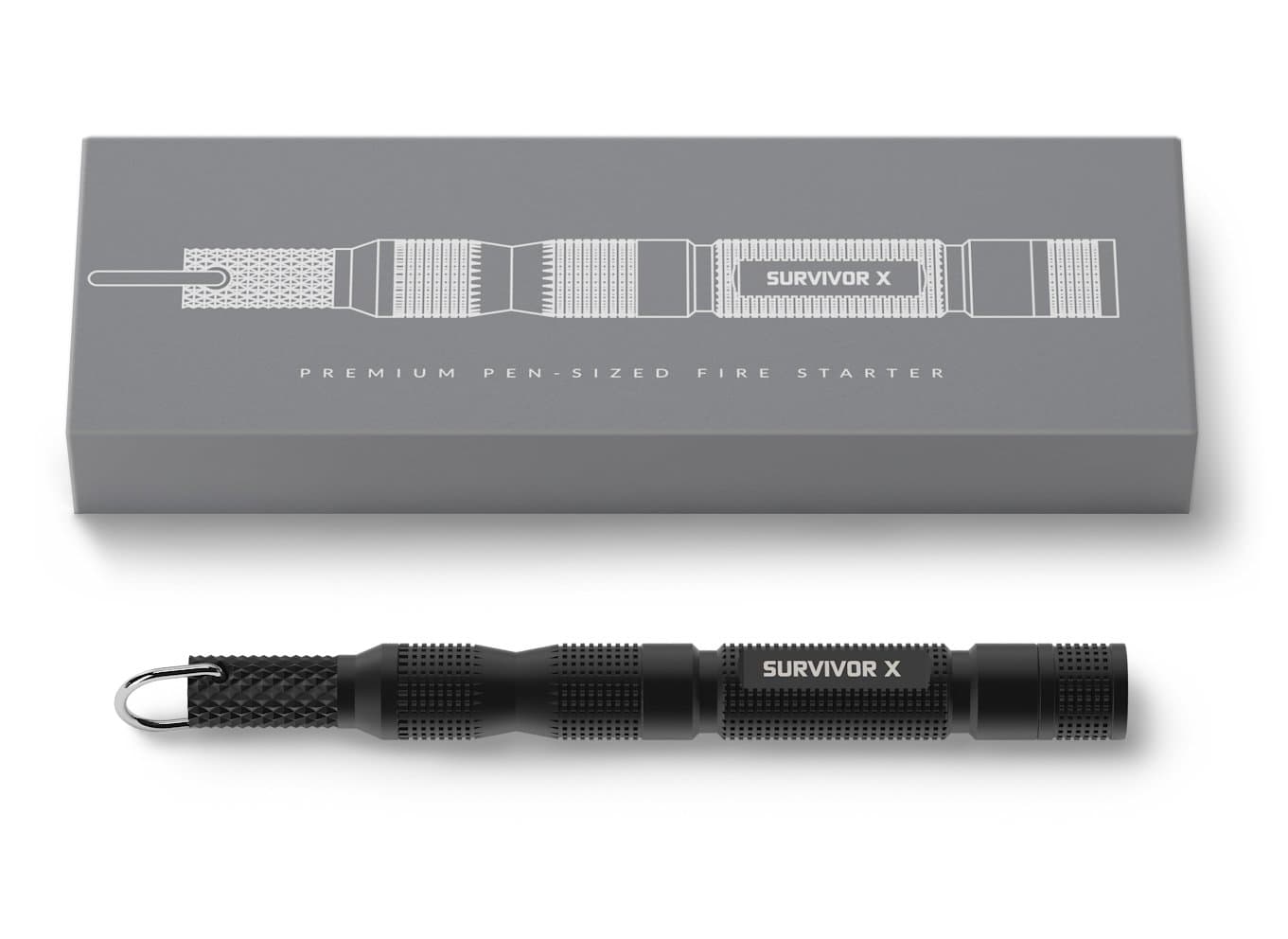 SURVIVOR X Magnesium Fire Starter - Ultra Compact Pen-Sized Firestarter with Flint & Striker - Must-Have in Emergency Zombie Survival Gear Kit - 5,500°F Hot Spark [Premium Gift-Ready Packaging]