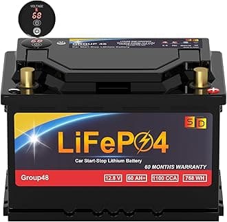 Lithium Car Battery Start-Stop GROUP 48, 12.8V 60Ah 1100CCA LiFePO4 Automotive Battery For Car, With LED Display Power and Emergency Start Button