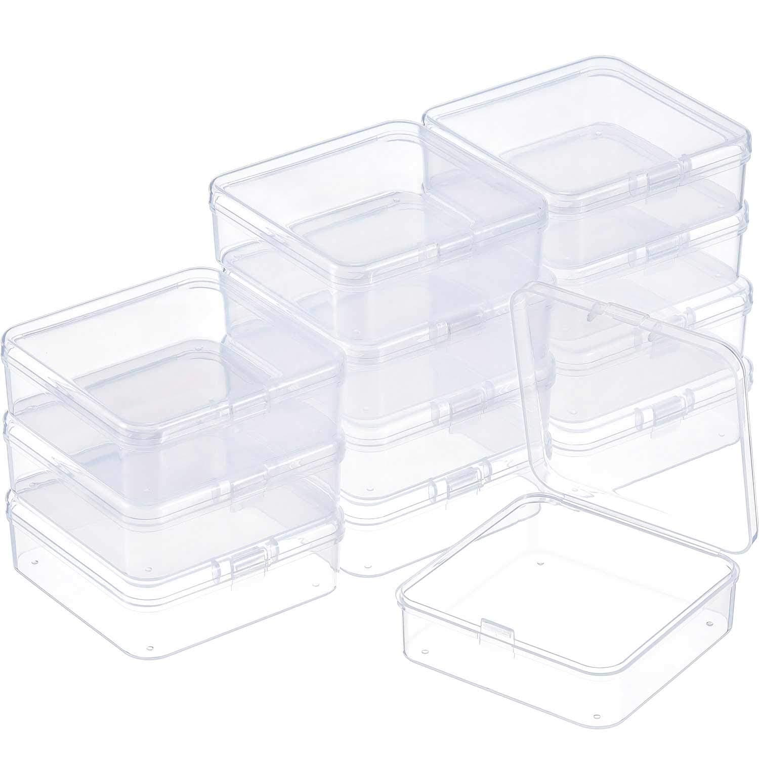 SATINIOR 12 Pack Clear Plastic Beads Storage Containers Box with Hinged Lid for Beads and More (2.9 x 2.9 x 1 Inch)