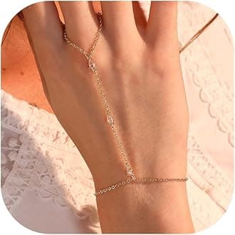 CUEZIY Hand Chain Gold Bracelets for Women Dainty 14K Gold Plated Finger Ring Zircon Adjustable Hand Chain Jewelry for Women Trendy Bracelets for Women Trendy Gold Hand Chain