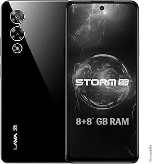 Lava Storm 5G (Thunder Black, 8GB RAM, 128GB ROM) | Powerful MediaTek Dimensity 6080 Processor | 50MP Ultrawide Rear+16MP Front Camera |No Bloatware | Segment's Most Affordable 5G Smartphone on Amazon