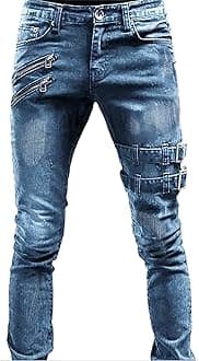 Casual Mid Up Men's Jeans Fit Ripped Trousers Slim Straight Men's Jeans