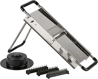 HIC Harold Import Co. Chef's Mandolin Slicer with Safety Feet and Four Cutting Blades, Made in France, Stainless Steel, Silver, 16-1/2-Inch