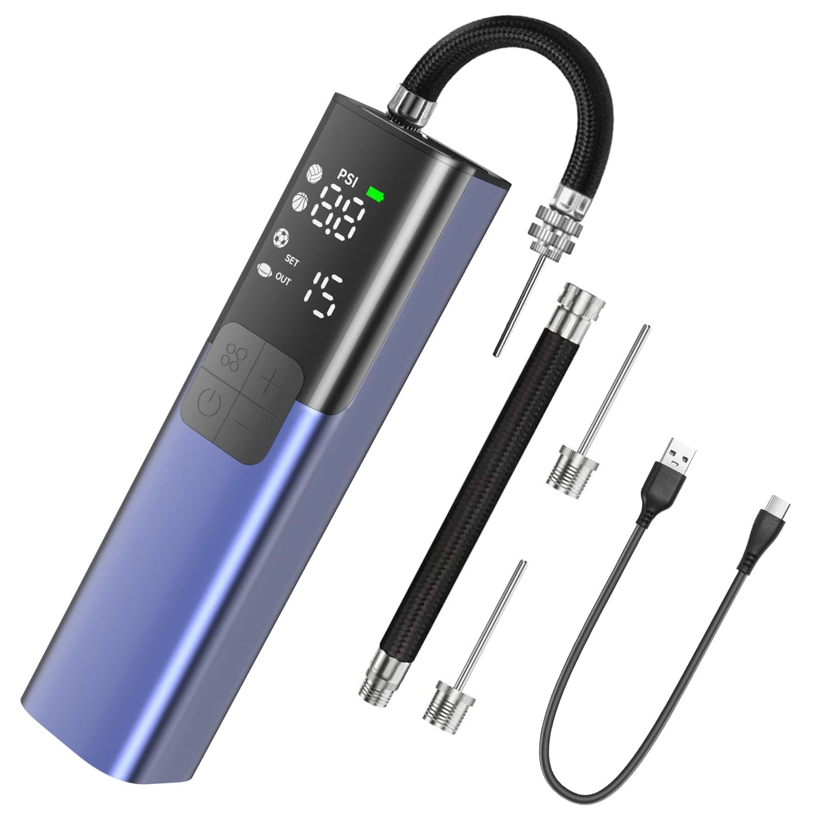 Pumteck MY01 Electric Ball Pump with Inflation & Deflation, Accurate Pressure Gauge and 4 Preset Modes, Automatic Ball Pump for Basketball, Soccer, Football and Volleyball (Max 15 PSI)