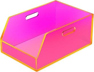 Gelite Stackable Large Storage Bin Organizer with Handles Acrylic Storage Container for Toy Pantry Kitchen Cabinet Bathroom Closet Office Organization, 15.4x11.4x6.7'', Neon Pink