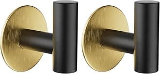 YUET Pack of 2 Towel Hooks Self-Adhesive Bathroom and Kitchen Towel Holder Bathrobe Clothes Hooks No Drilling SUS 304 Stainless Steel Adhesive Hooks for Home, Bathroom, Office (Black Gold)