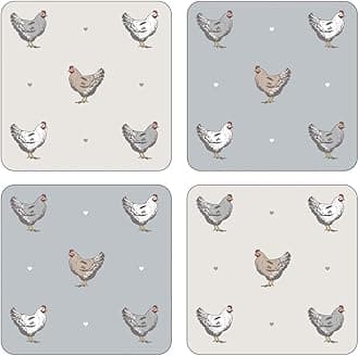 Cooksmart Farmers Kitchen Set of 4 Pack of 4 Coasters, Cork Backed with UV Finish, Multi