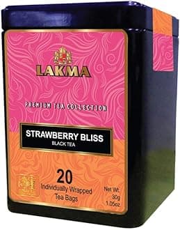 Lakma Black Tea with Strawberry & Cream - 20 Tea Bags - (16 Pack - 320 Tea Bags total) - Premium Collection in Metal Gift Tin