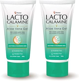 Lacto Calamine Aloe Vera Gel For Face | 150g Each - Pack of 2 | Moisturizer For Face With 99% Pure Natural AloeVera, Vitamin E & Glycerin For Hydrating Skin, Body & Hair | No Parabens, No Sulphates