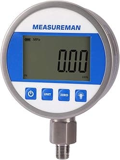 4" dial, High Precision Hydraulic Industrial Digital Pressure Gauge 0-10000psi/bar, 1/4"NPT Lower, Stainless Steel Case and Connection, 0.4%,Battery and Micro USB Powered, with LED Light