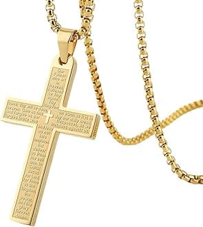 Cross Necklace Pendant Car Mirror Hanging Accessories, Stainless Steel Cross Car Rear View Charm with Bible Verse for Car, Truck, Home, Hanging Cross Car Ornament for Men Women (Gold)