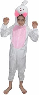 Kaku Fancy Dresses Fleece Rabbit Pet Animal Costume For Kids - White & Pink, 3-4 Years|Animal Fancy Dress For Boys & Girls