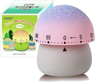 Mechanical Kitchen Timer, Cute Mushroom Timer for Kids, Wind Up 60 Minute Manual Countdown Timer for Classroom, Home, Study and Cooking (Grey Base)