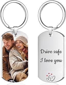 Custom Keychain with Picture, Personalized Keychain with Engraving Photo/Text for Dad, Mom