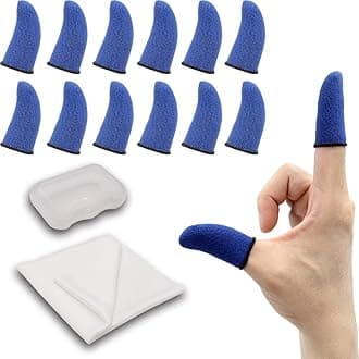 Gaming Finger Sleeves for Mobile Game Controllers (12 Pieces in 6 Pairs), Mobile Gaming Sleeve, Finger Sleeve, Thumb Sleeves (Blue Color) with Microfiber Cleaning Cloth and Storage Box